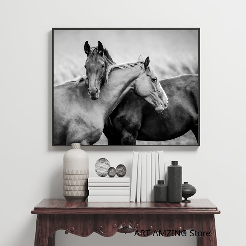 Tableau Cheval Noir et Blanc